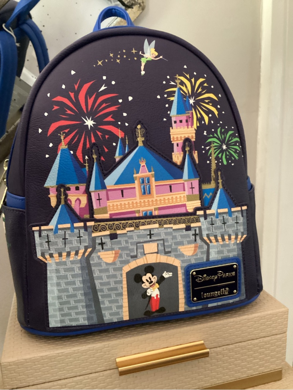 Loungefly Navy Castle Mini Backpack with Multicolor Fireworks